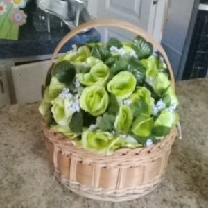 Beautiful 12 in round 12-in high wicker basket of beautiful artificial roses
